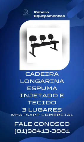 Cadeira Longarina estofada de 3 lugares em até 5x sem juros no cartão