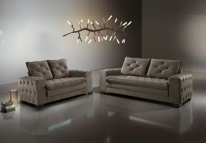 Conjunto Sofá 3x2 Lugares Botonado Tecido! Produto Novo Direto da Fábrica! - Foto 2
