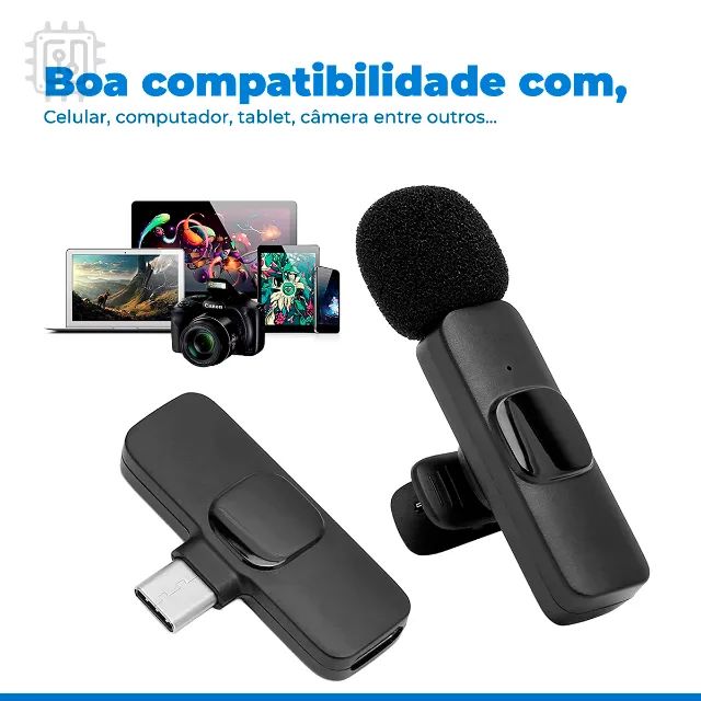 Microfone de Lapela Wireless Sem Fio Tipo C Para Android Celular Tablet Usb-C - Foto 4
