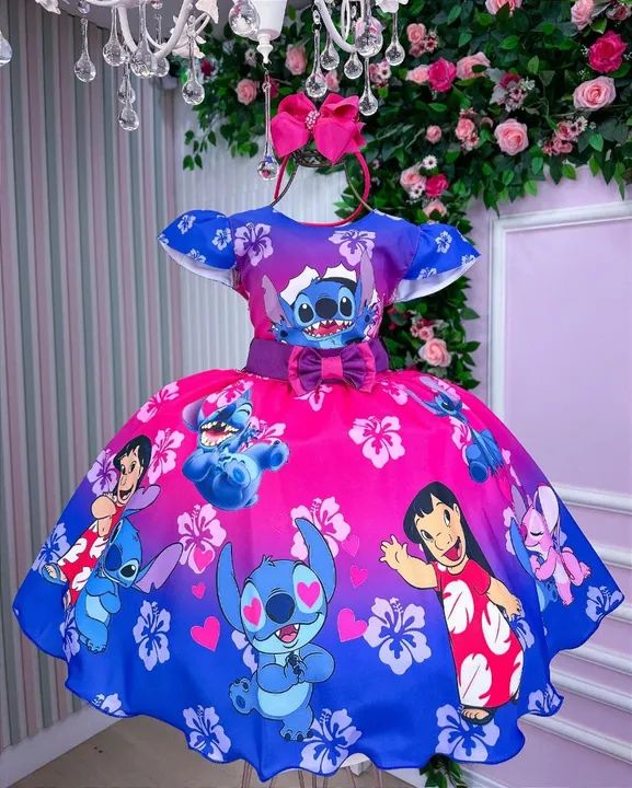 Vestido Infantil Lilo e Stitch Temático Roupas Areal (Águas