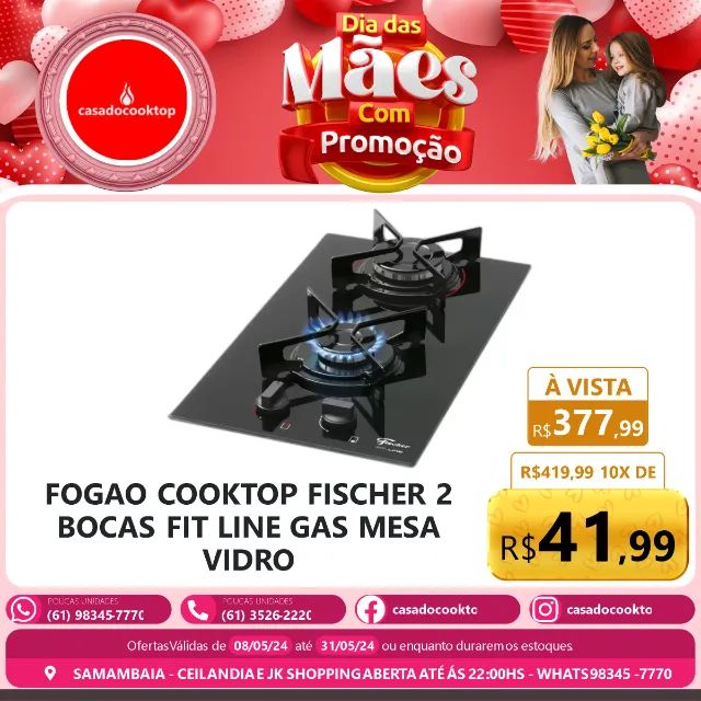 Fogao cooktop fischer 2 bocas fit line gas mesa vidro Fogões e Fornos Ceilândia Centro