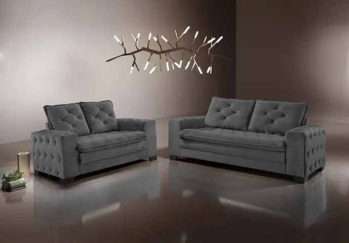 Conjunto Sofá 3x2 Lugares Botonado Tecido! Produto Novo Direto da Fábrica!