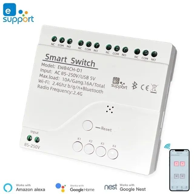 Módulo Smart Wifi 4 Canais - eWelink Interruptor Inteligente 4 Canais 4ch Wifi + Rf 433mhz
