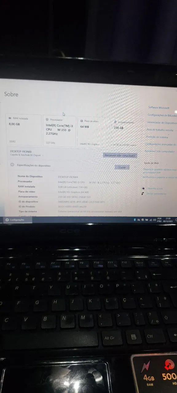 NOTEBOOK WIN TP45+ CORE I5, 8GB RAM 256 SSD CCE