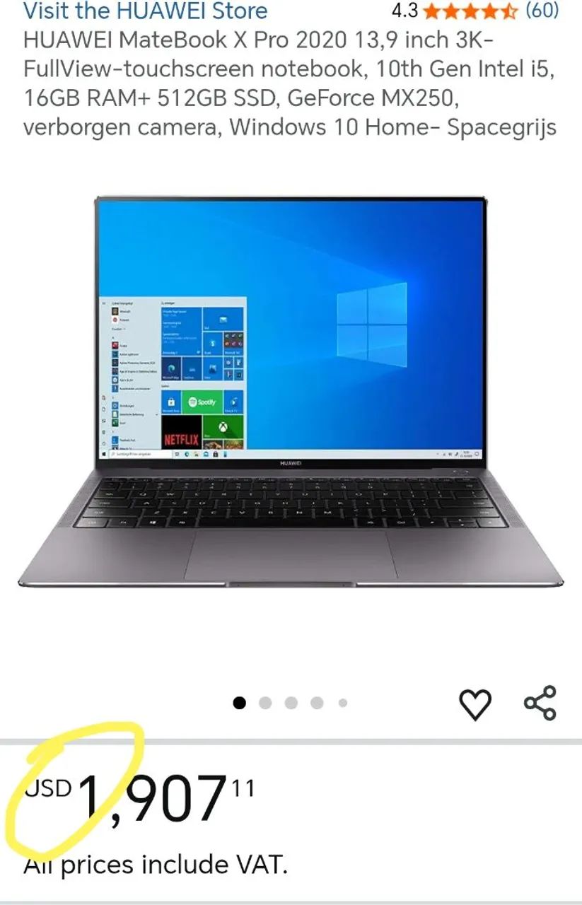 Huawei MateBook X Pro 2020 (F 2023) 1TB, 16GB Ram, Windows 11 pro