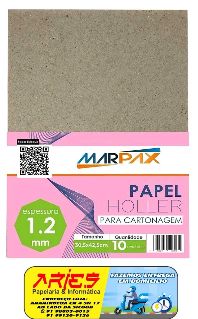 PAPEL HOLLER PARA CARTONAGEM 1,2 MM A3 30,5 X 42,5 CM 10 UNIDADES MARPAX