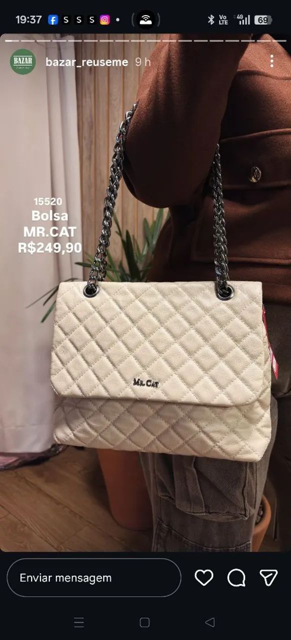 Bolsa Mr.Cat couro off white