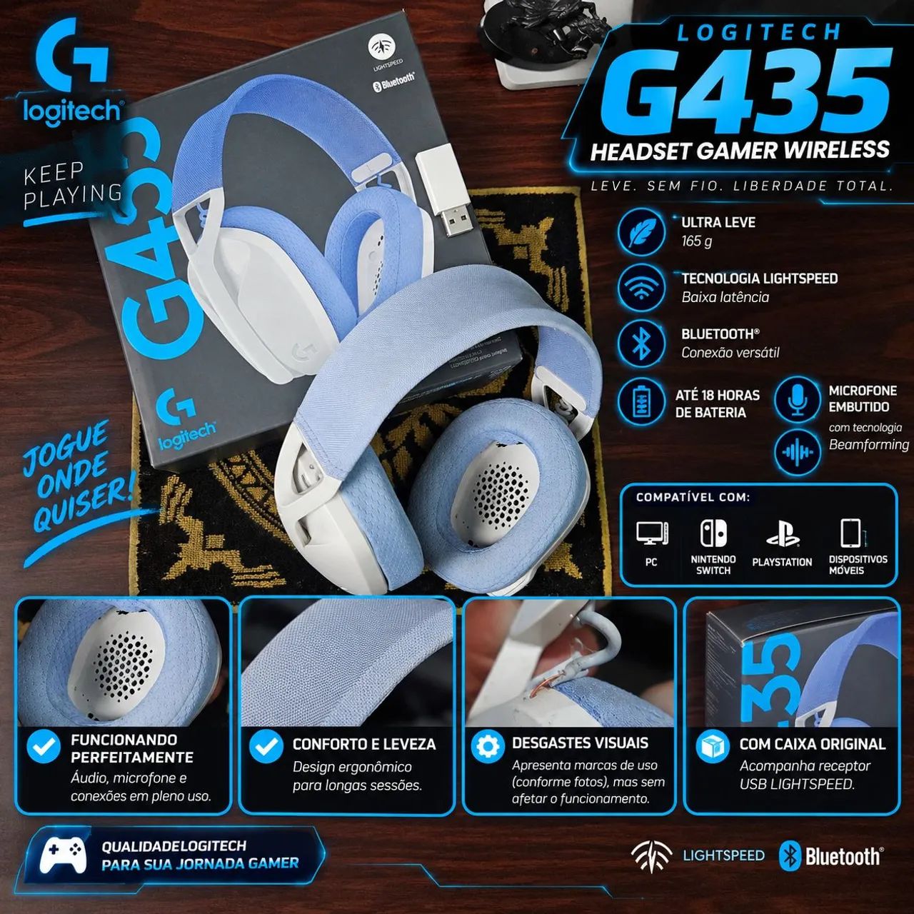 Headset Logitech G435 LIGHTSPEED - Wireless + Bluetooth