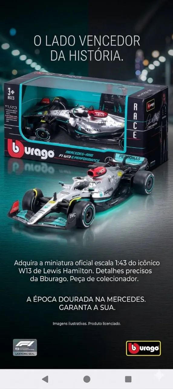 Miniatura fórmula 1 Mercedes AMG Petronas w13 .