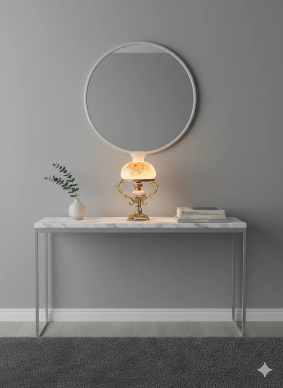 Abajur Antigo em Bronze e Opalina Pintada à Mão - Estilo Clássico - Foto 3