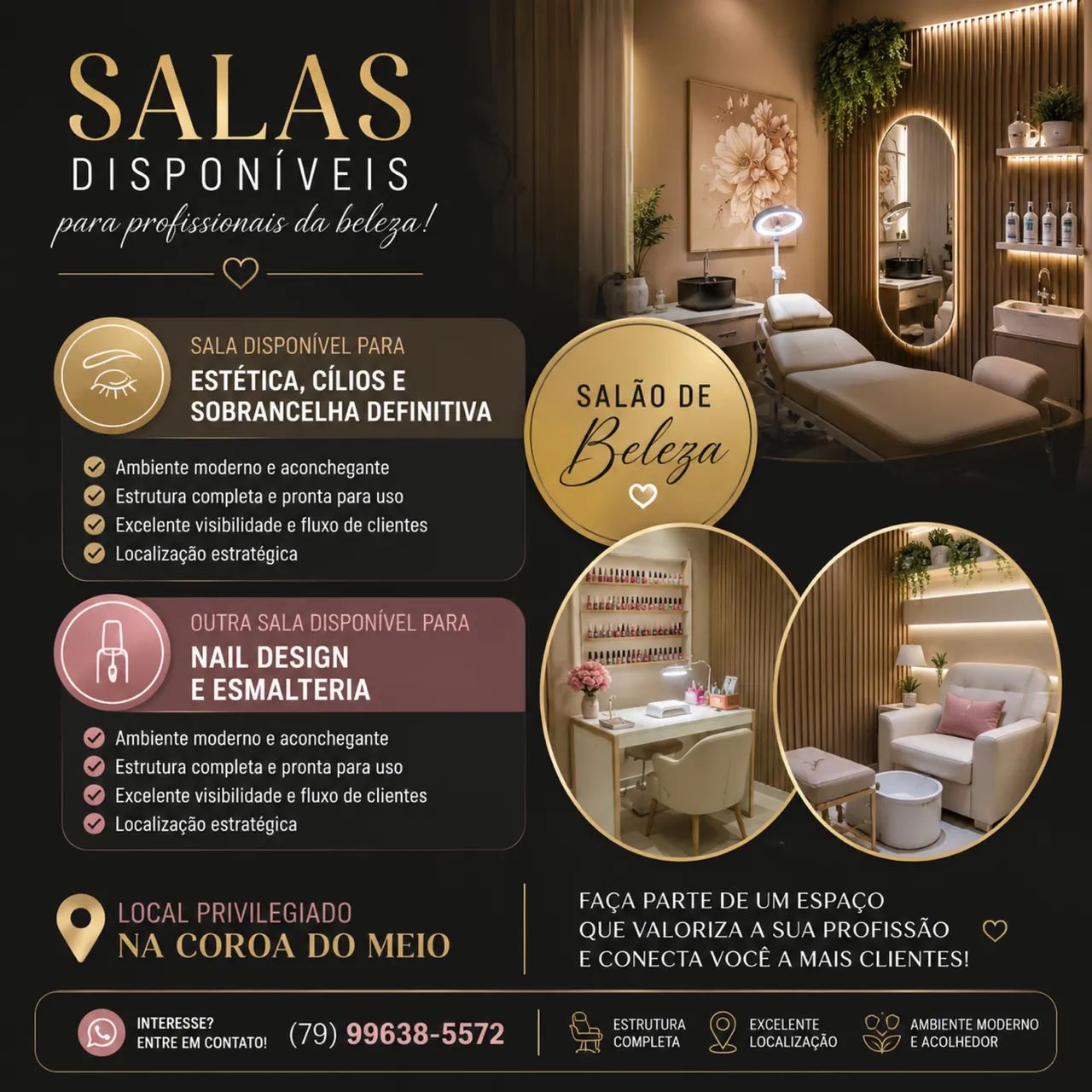 Alugo salas para serviços de estética em salão de beleza 