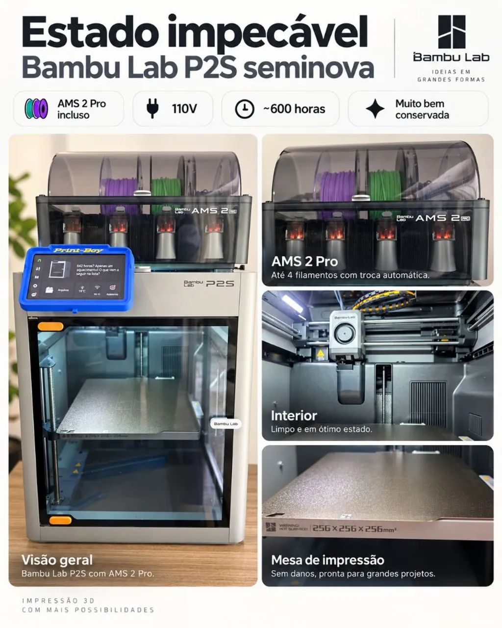 Bambu Lab P2S 110V + AMS 2 Pro | Estado de nova  - Foto 4