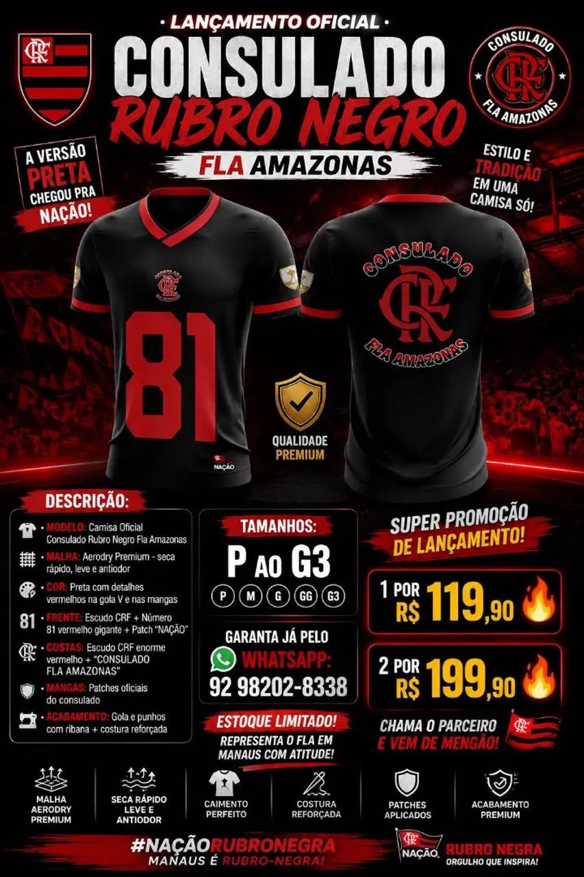 CAMISA CONSULADO RUBRO NEGRO FLA AMAZONAS  - Foto 2