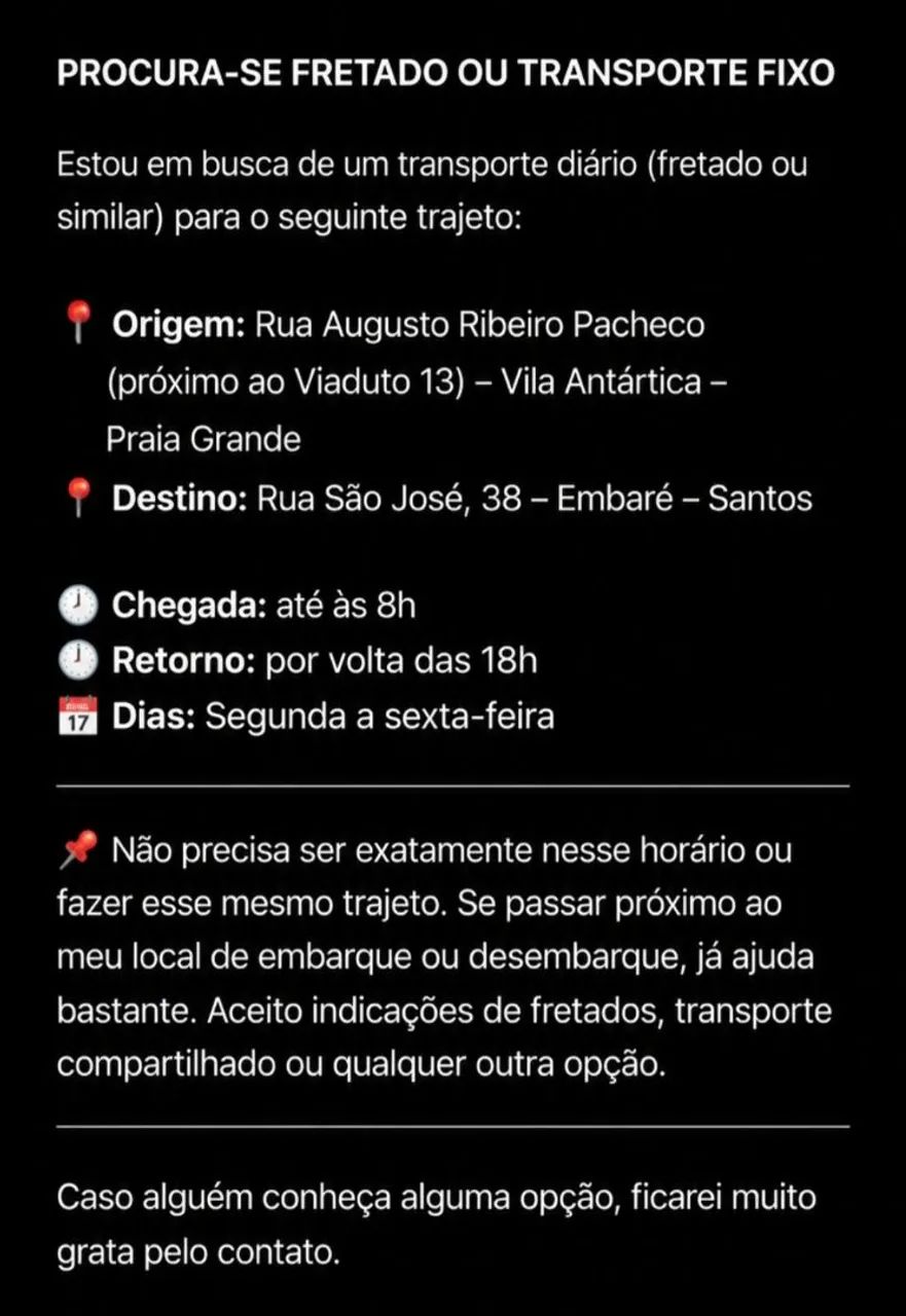 Transporte/ Translado/ Uber/ Carona