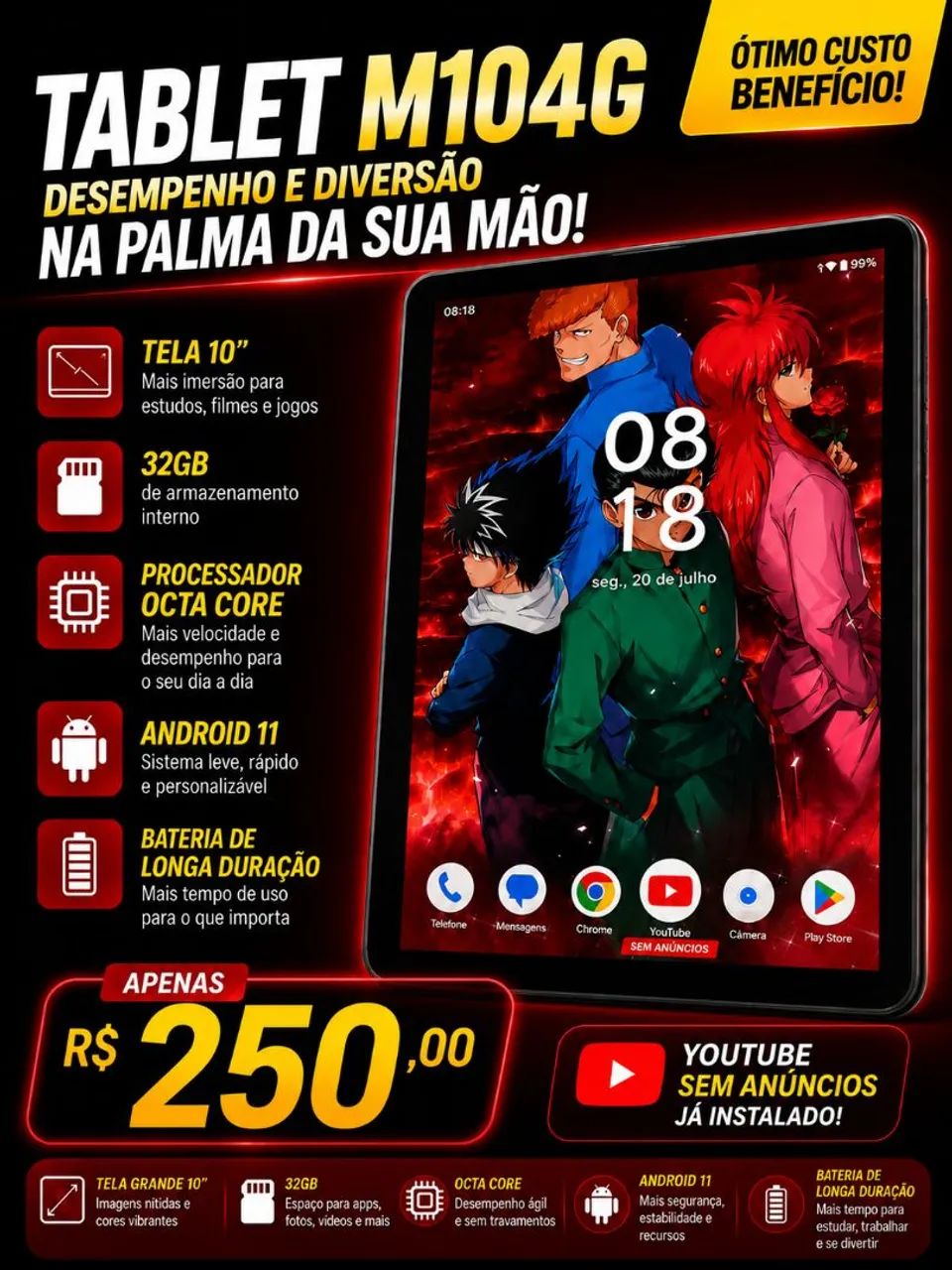 Tablet 10 Polegadas, Octa-Core, Android 11, 32GB, Aceita Chip e Cartão SD, WiFi 5G, USB C - Foto 3