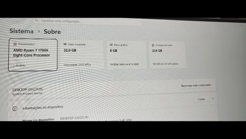 AMD Rayzen 7 1700X, 32 RAM, RTX 2060 6GB, SSD 224gb - Foto 3
