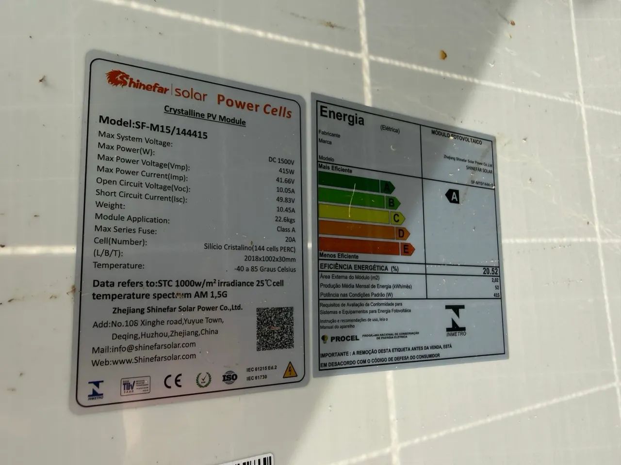 Placa Fotovoltaica Modelo SF-M15/144415  - Shinefar - 415W -  Nova - Foto 2