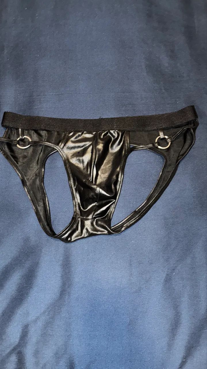 Cueca Jockstrap Preta de Courino  - Foto 2