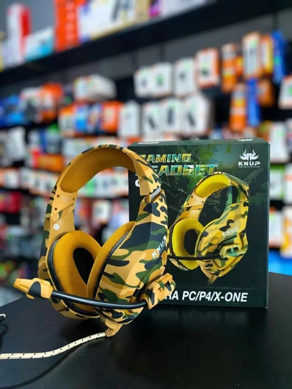Headset Gamer Knup KP-FN601 Camuflado Amarelo - PC PS4 PS5 Xbox One Series - Foto 4