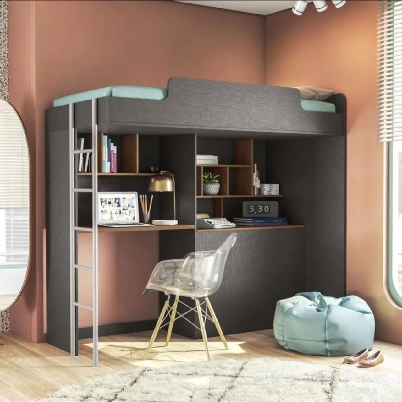 Cama de solteiro suspensa com baú e escrivania | Montagem fácil | Cama com escrivania - Foto 4