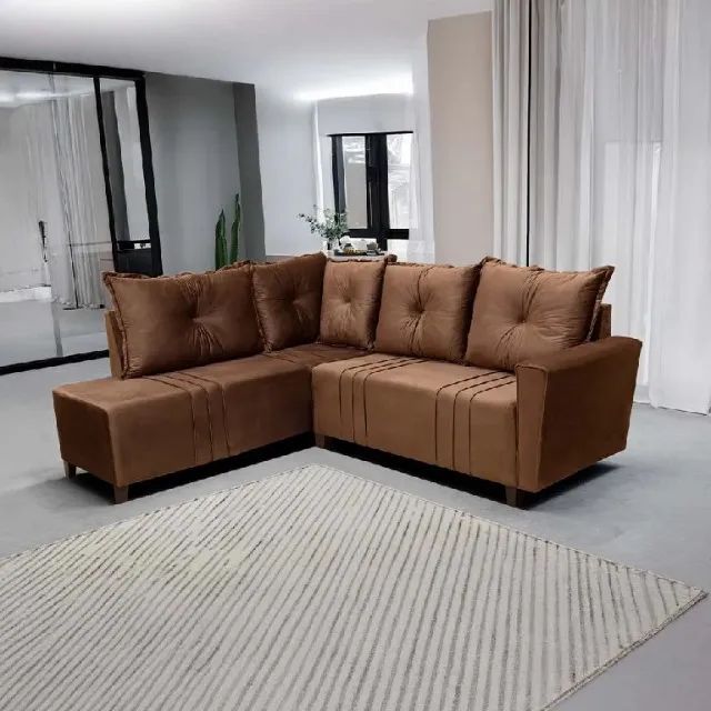 Sofa de Canto Debora Assento Mola Tecido Veludo - Estofar - Foto 2