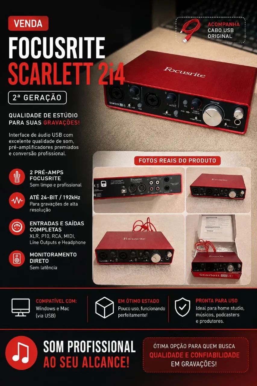 Interface de áudio Focusrite 2i4 