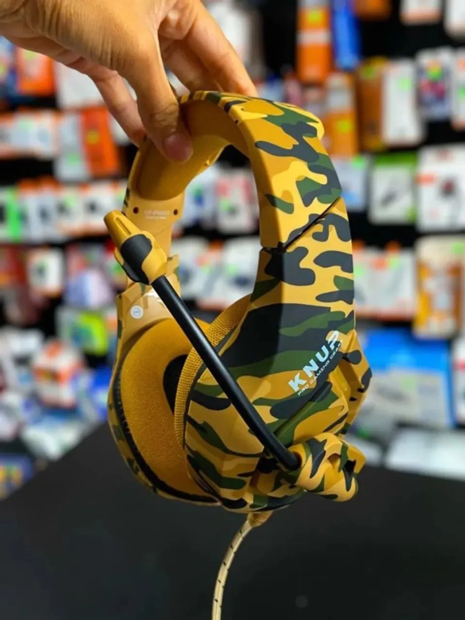 Headset Gamer Knup KP-FN601 Camuflado Amarelo - PC PS4 PS5 Xbox One Series - Foto 3