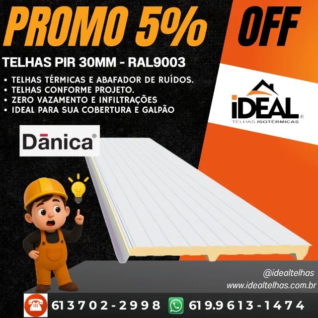Telhas PIR 30MM - RAL9003/RAL9003 - 0,43MM