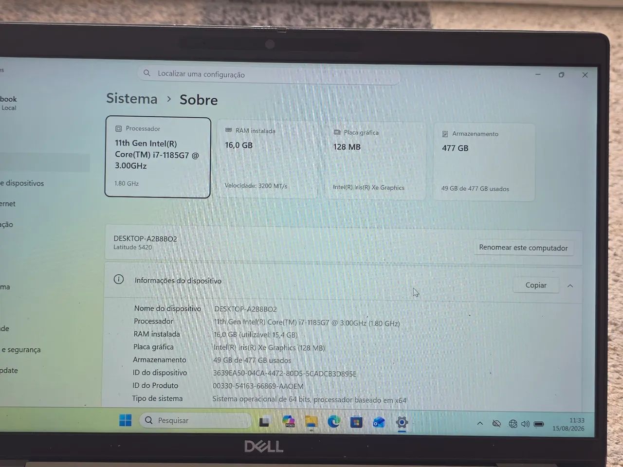 Notebook Dell Latitude 5420 i7 11th 1185G7 16GB RAM e 512GB SSD NVME - Tela Full HD - Foto 2