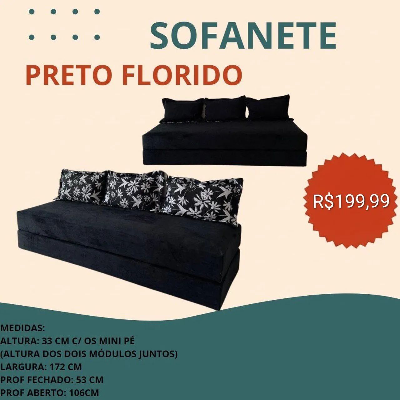 Sofá cama com 3 almofadas dupla face, pague na entrega 
