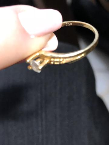 Anel aliança solitário ouro 18k com diamantes - Foto 3