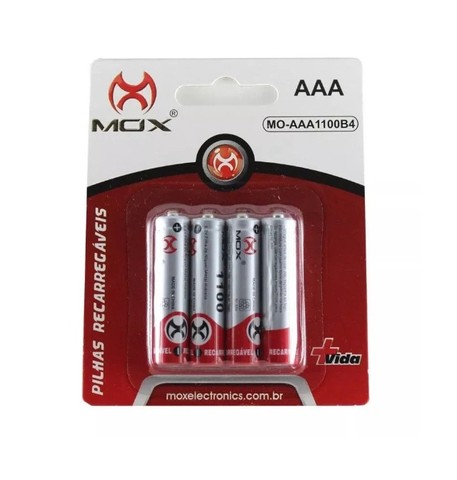 Kit 4 Pilhas Recarregáveis Aa De 1100mah Mox Mo-AAA1000b4