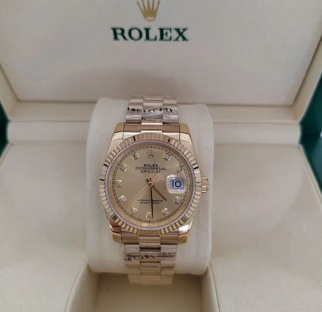 Relógio Rolex DateJust Presidente 36mm Cravejado