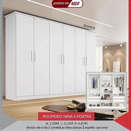 Guarda Roupa Casal Nina 100% MDF 