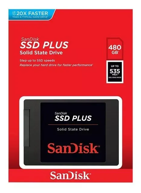 SSD SanDisk Plus, 480GB, SATA III, 2.5", Leitura: 535MB/s, Gravação: 445MB/s