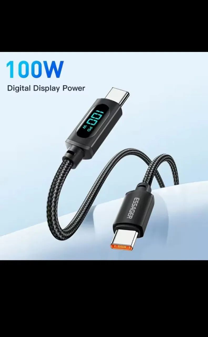 Cabo USB-C para USB-C 100W com Display Digital - ESSAGER - Foto 2