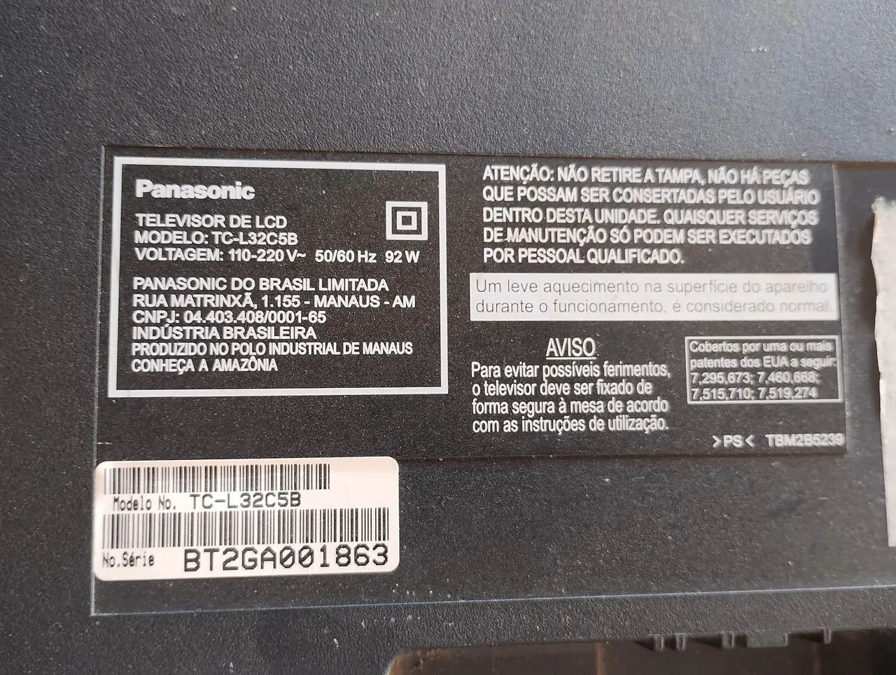 TV Panasonic TC-L32C5B - Peças e Informações