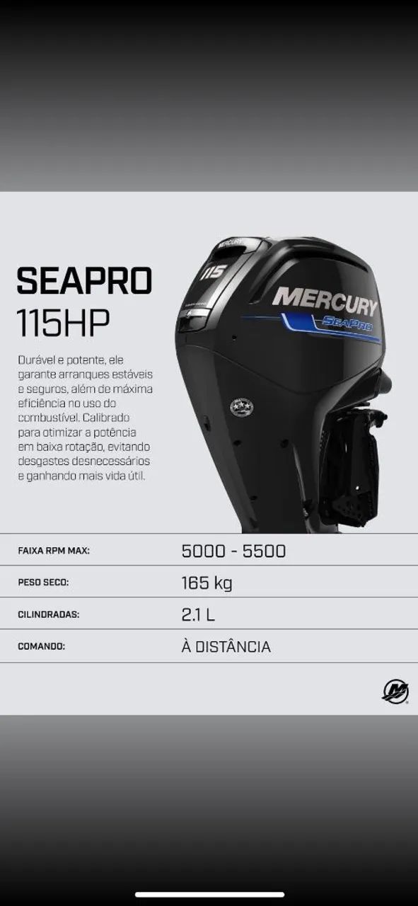 Mercury 115 HP Sea Pro - Motor de Popa Novo