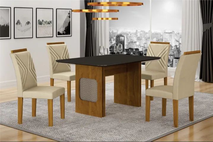 CONJUNTO DE JANTAR MESA COM TAMPO EM VIDRO E 4 CADEIRAS BORDADAS - Foto 5