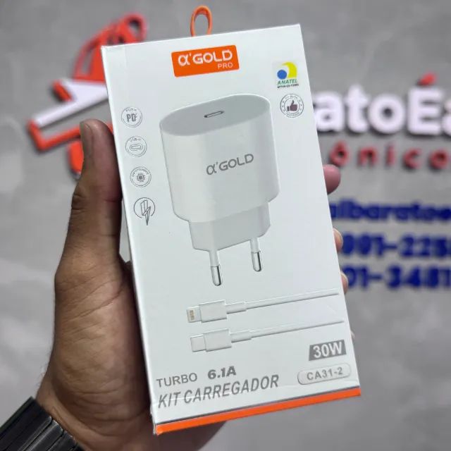 Carregador Turbo 30W com Cabo Tipo-C Lightning - Rápido e Compatível com iPhone e iPad