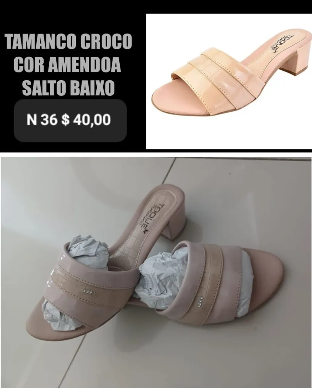 Tamanco Croco Cor Amendoa Salto Baixo - N36