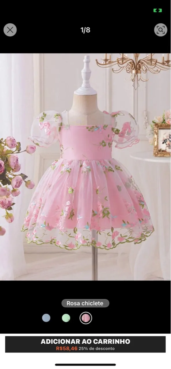 Vestido Infantil Rosa com Detalhes Florais