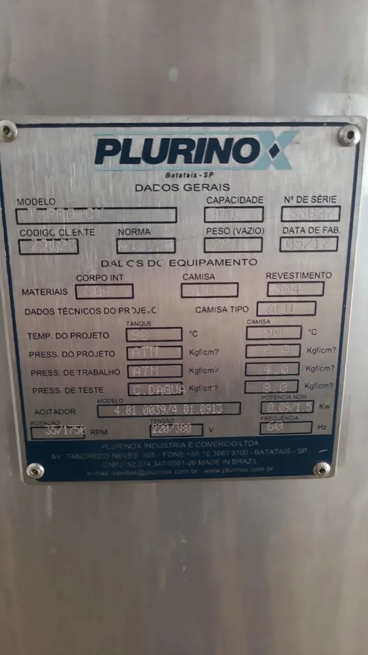 Tanque Pasteurizador e Resfriador Inox 300l