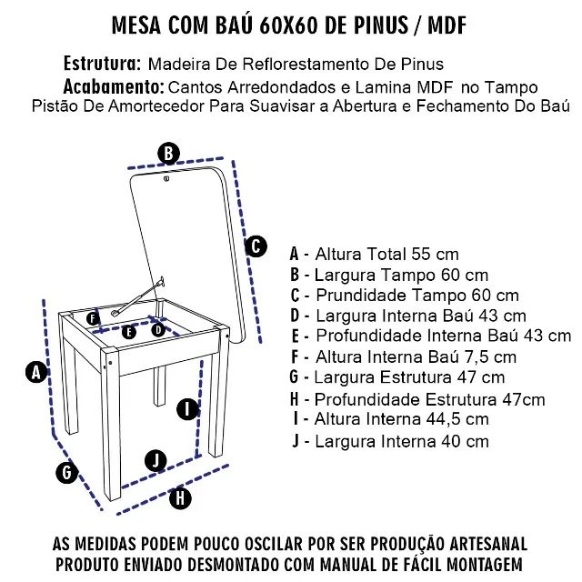 Mesa Infantil De Madeira Sem Pintura Com Baú Tampo Em Mdf - Foto 5
