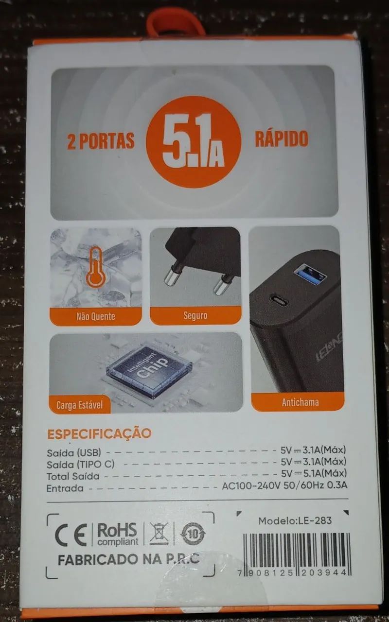 Fonte 2 entrada USB e tipo carregamento rápido 38W - Foto 5