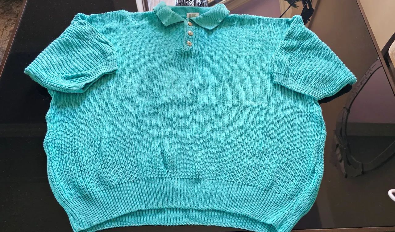 Camisa de Tricô Azul Turquesa Vintage - Foto 4