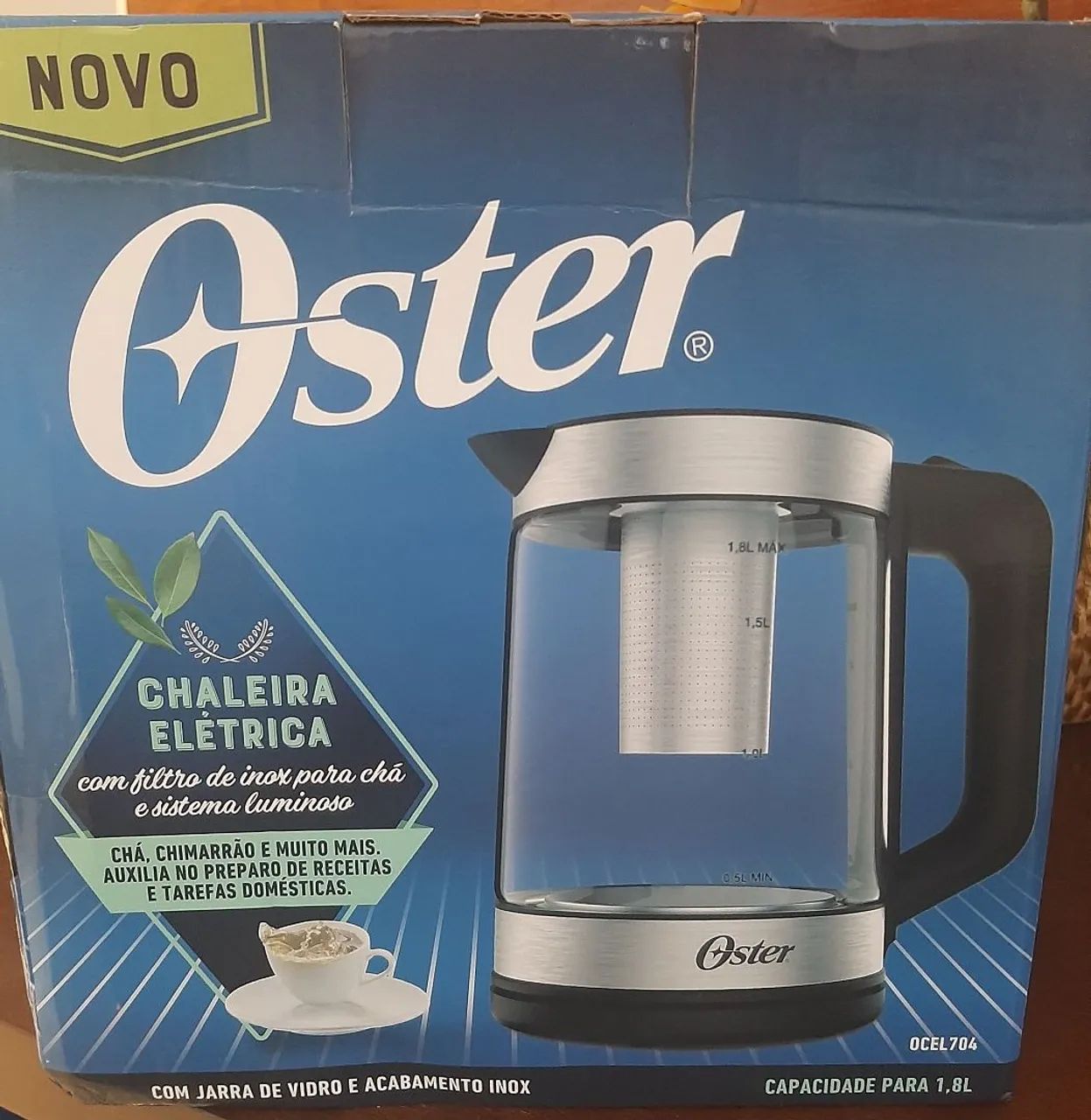 Chaleira Elétrica de Vidro Oster 1,8L com Filtro de Inox