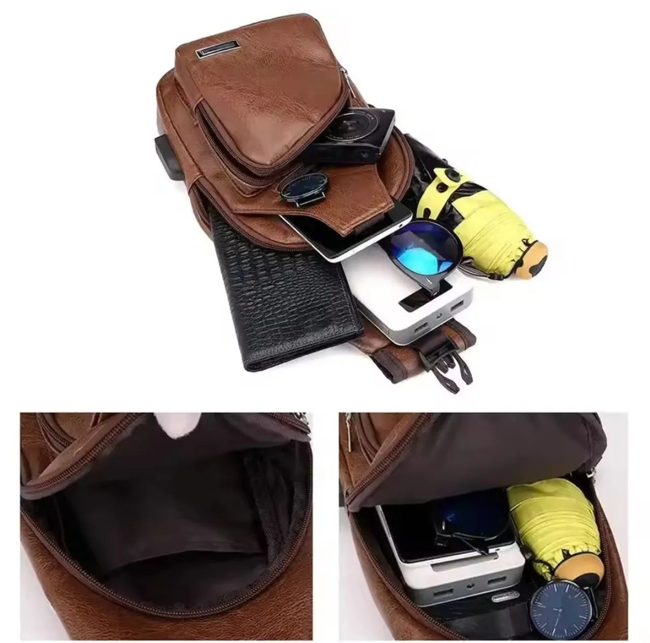 Mochila Transversal com Carregador USB e Fone Integrado - Foto 6