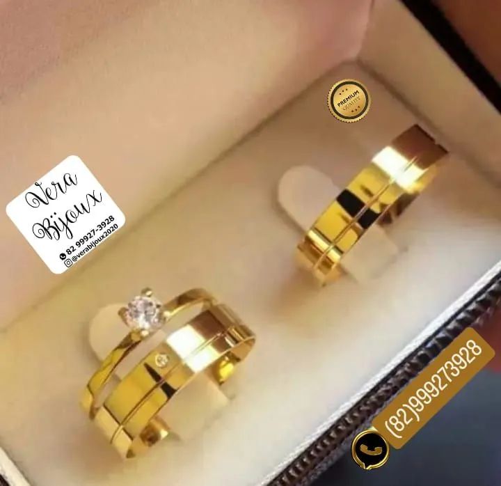 KIT TRIO DE ALIANÇAS NOIVADO E CASAMENTO 