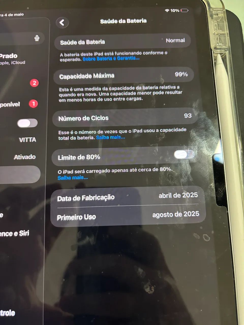 Ipad air m3 128gb 99% bateria (90 ciclos) + apple pencil pro + teclado